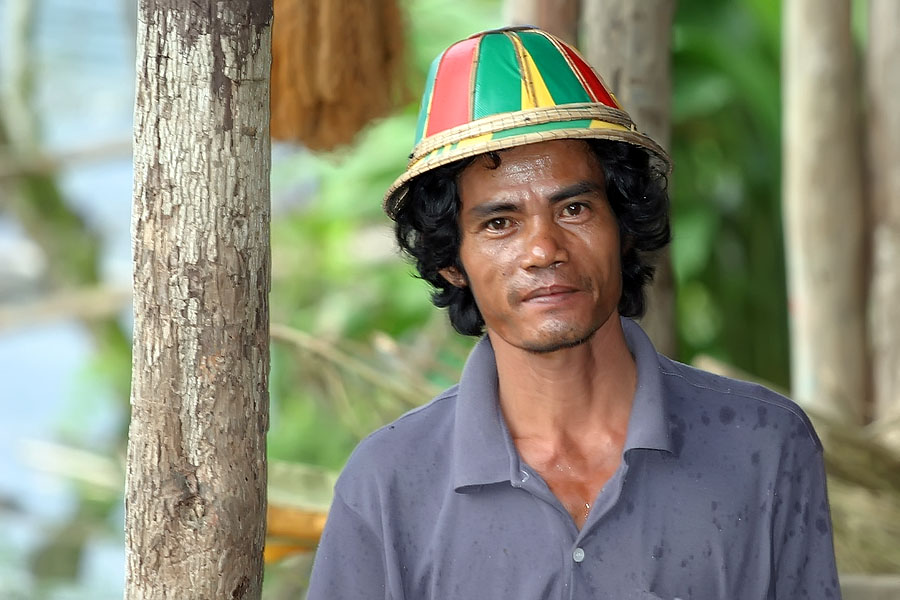 Mon man wearing a traditional style hat in Sangkhlaburi