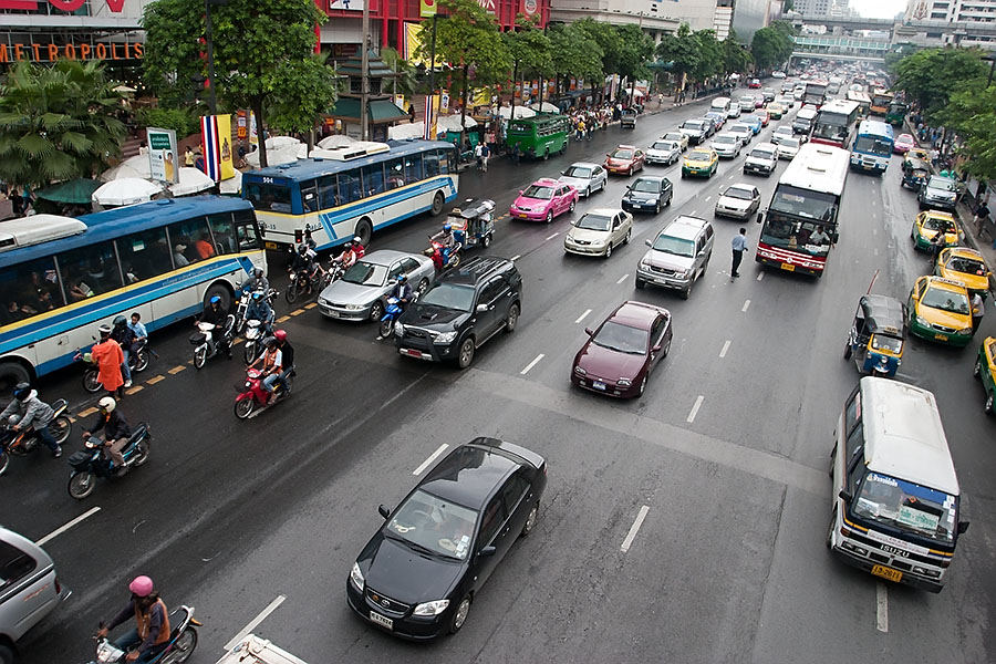 A rare sight in Bangkok: flowing traffic