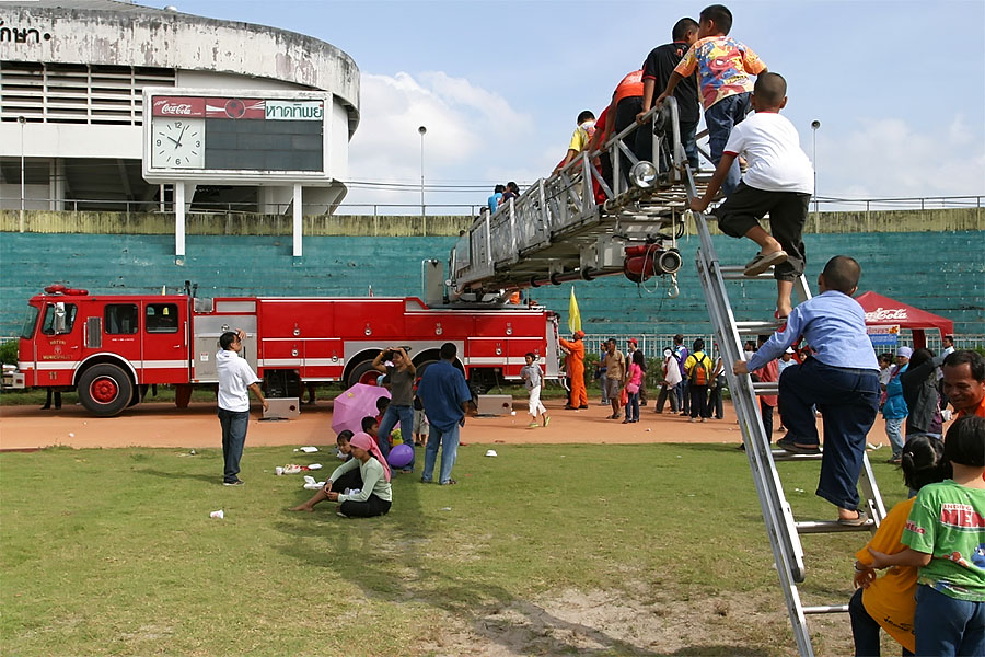 Playing on a fire engine