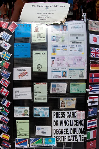 Fake documents being sold quite openly in the backpacker area of Bangkok