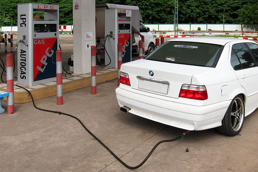Car filling up with LPG fuel in Thailand