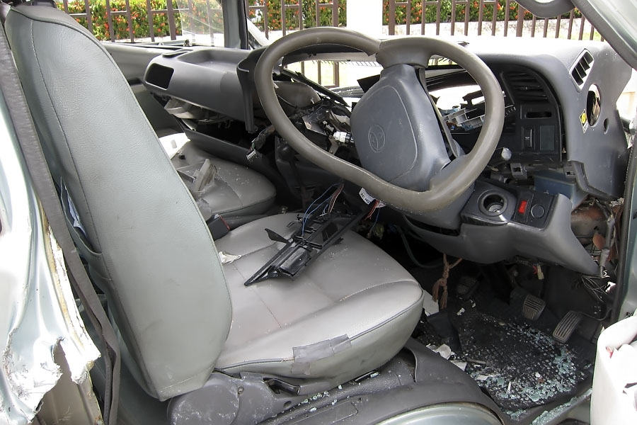 Wrecked minivan
