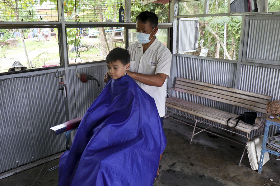 My lad in the barber's chair for a Bt40 haircut